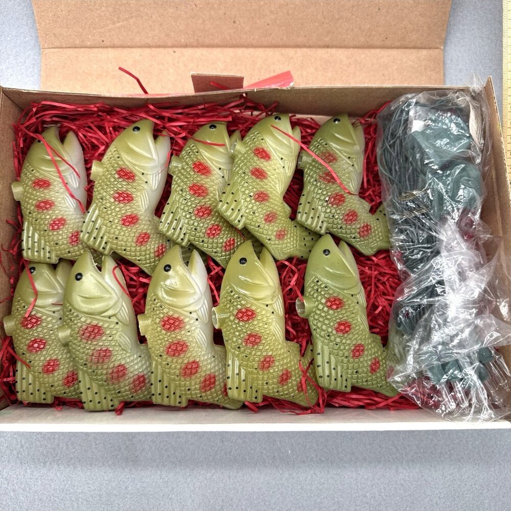 Vintage Trout Fish Blow Molds String Lights Indoor Man Cave Holiday 12" 1997